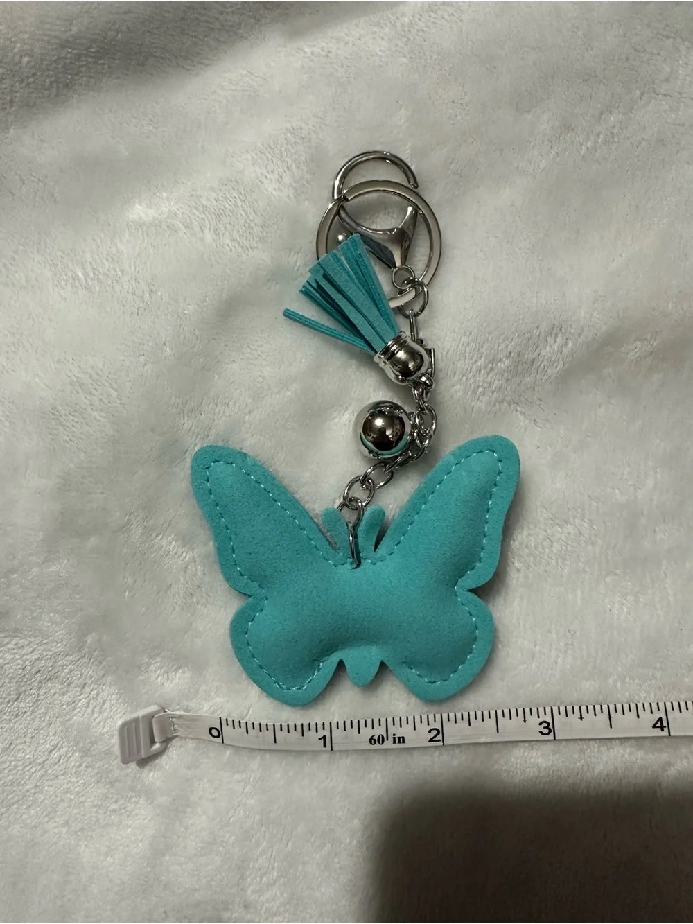 Turquoise Rhinestone Butterfly Keychain Charm with Tassel